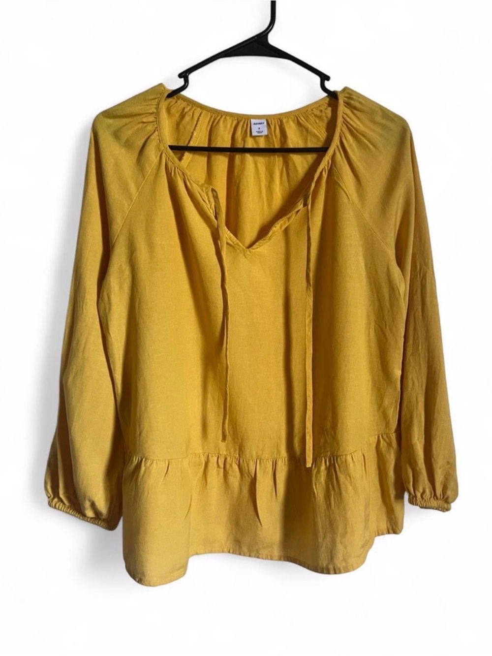 Old Navy Boho Lagenlook Mustard Tie-Front Peplum Blouse